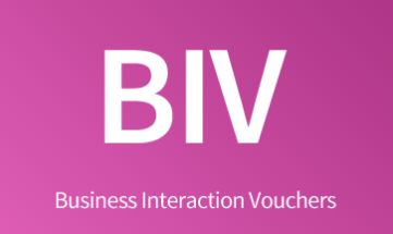 Initials BIV standing for business interaction vouchers on a pink background