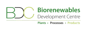 BDC logo - black and green text, reading Biorenewables Development Centre above the words Plants, Processes, Products