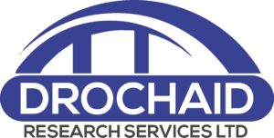 Droachaid research services limited logo. Company name in white font on stylised bridge graphic